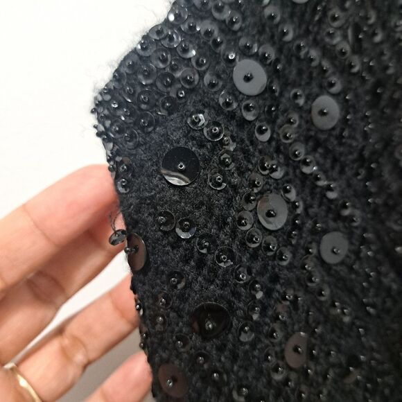 Vintage Cyn Les Wool Hand Beaded Sequin Sleeveless Top Size 40 Black - Picture 9 of 17